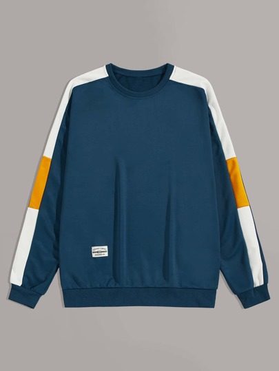 Men Contrast Panel Letter Patched Sweatshirt