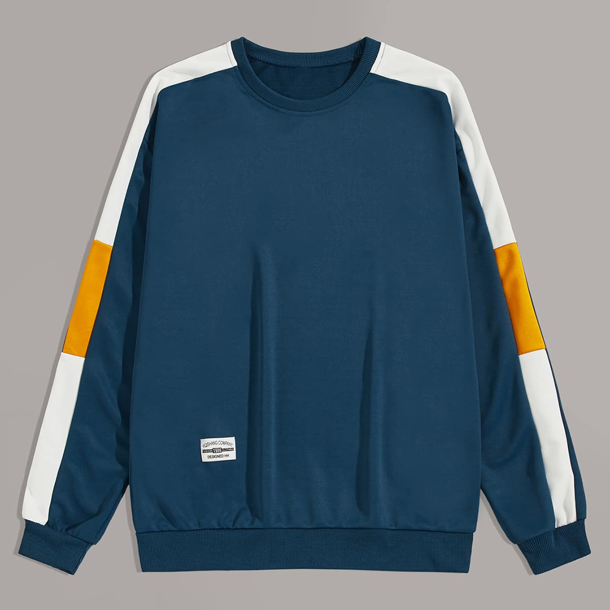 

Guys Contrast Panel Letter Patched Sweatshirt, Navy blue