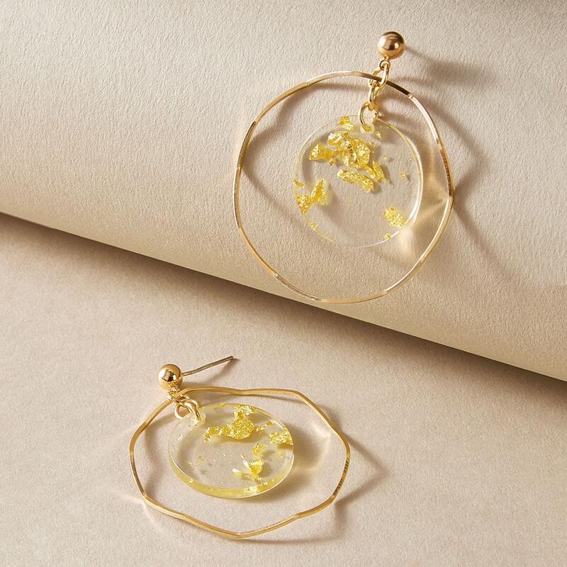 

1pair Double Hoop Drop Earrings, Gold