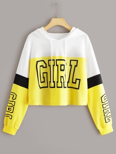 Cut And Sew Letter Graphic Drawstring Hoodie