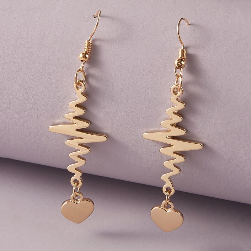 

1pair Heart Drop Earrings, Gold