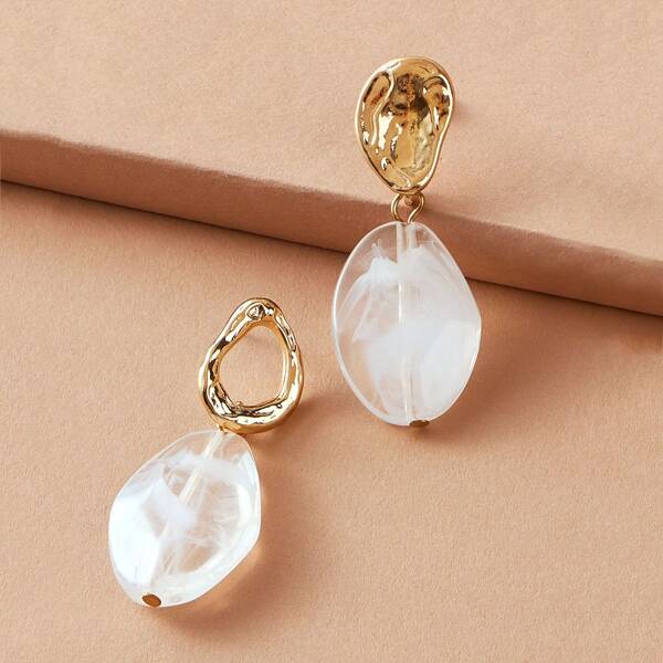 

1pair Textured Metal Stone Drop Earrings, Multicolor