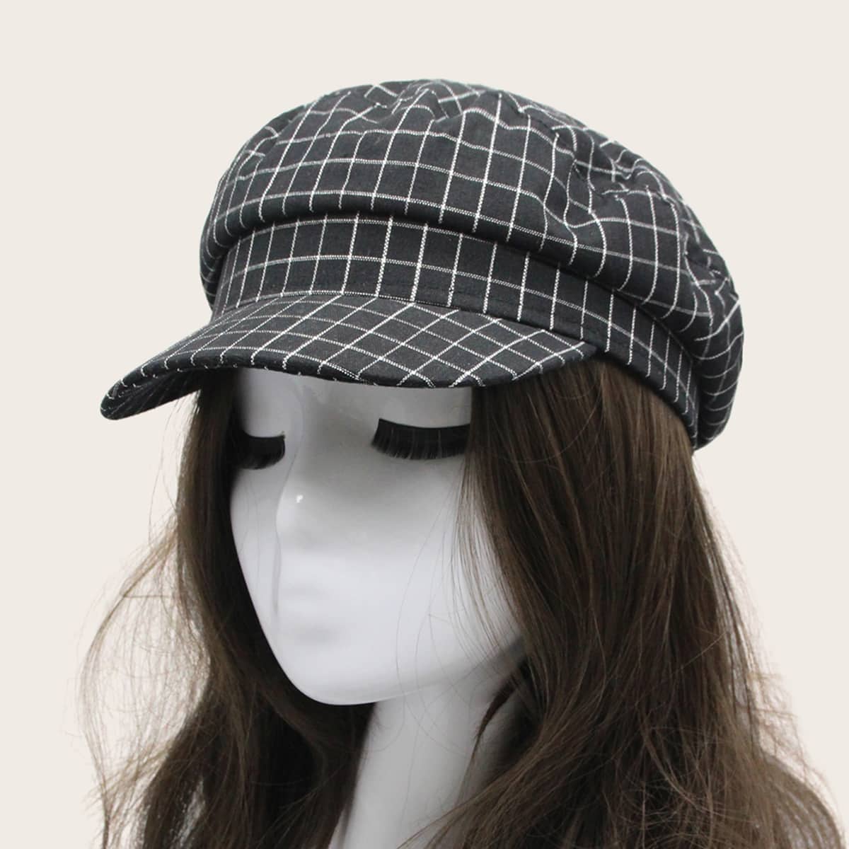 

Plaid Pattern Baker Boy Hat, Black