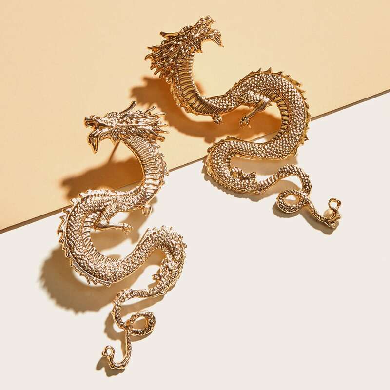 

1pair Dragon Design Earrings, Gold