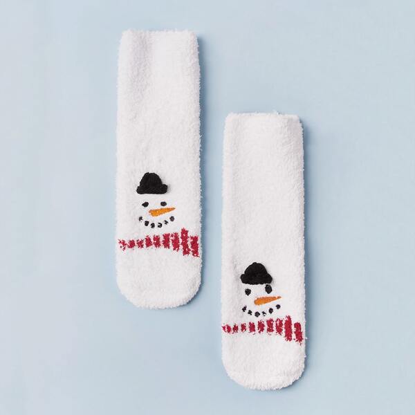 

1pair Snowmen Pattern Socks, White