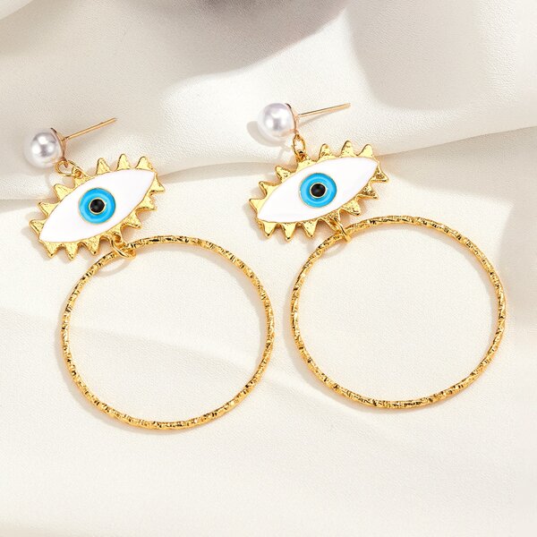 

1pair Eye Design Circle Drop Earrings, Gold