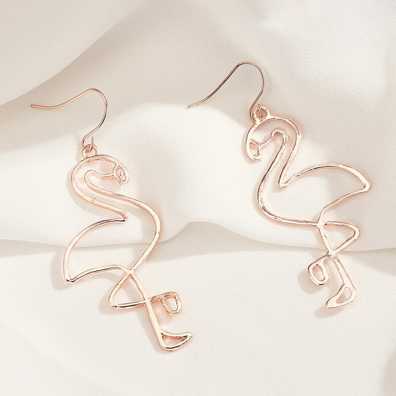 

1pair Flamingo Shaped Drop Earrings, Gold