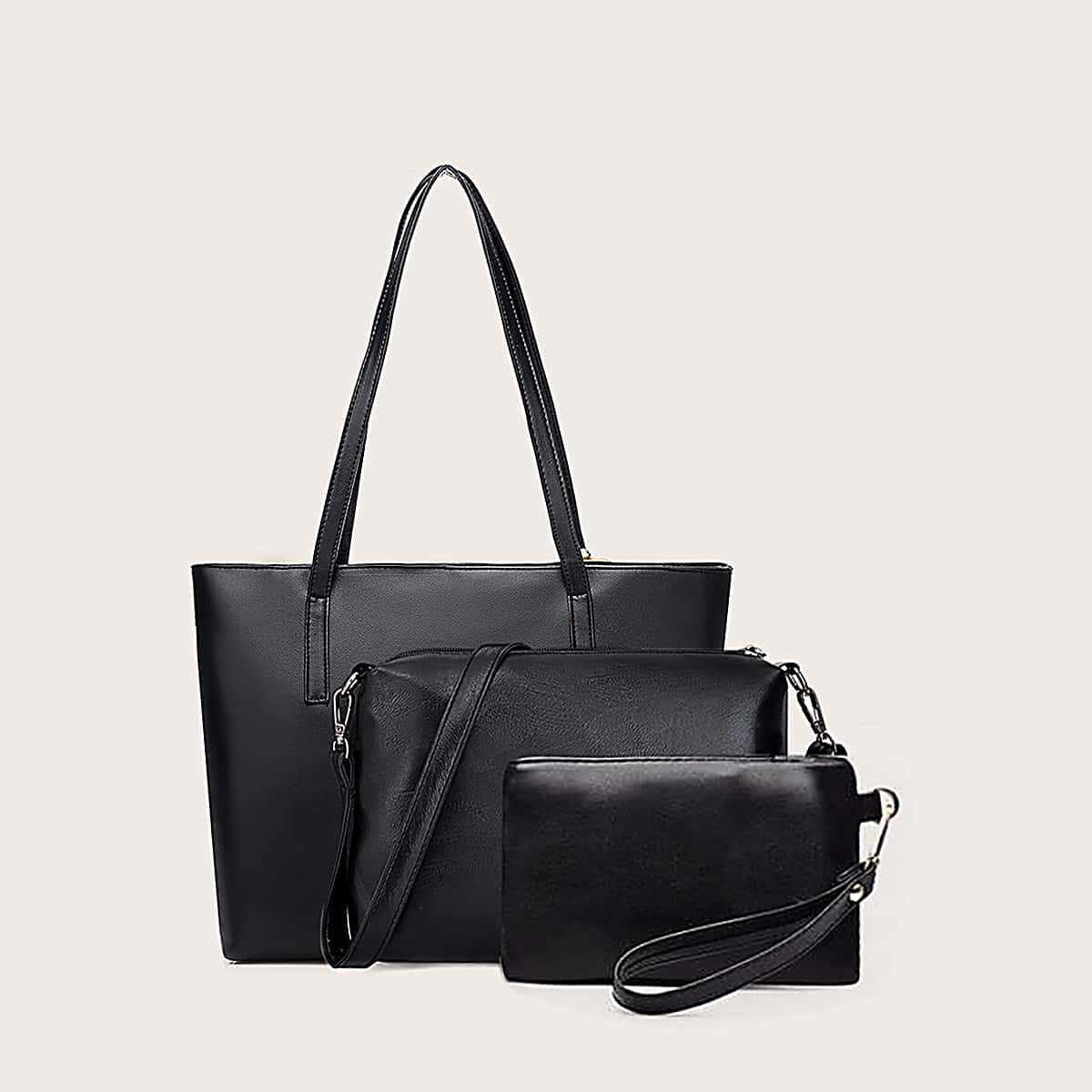 

3pcs Minimalism Tote Bag With Crossbody Bag, Black