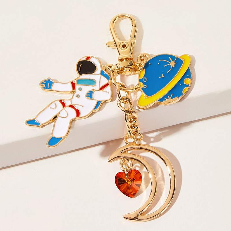 

Moon & Planet Charm Keychain, Multicolor