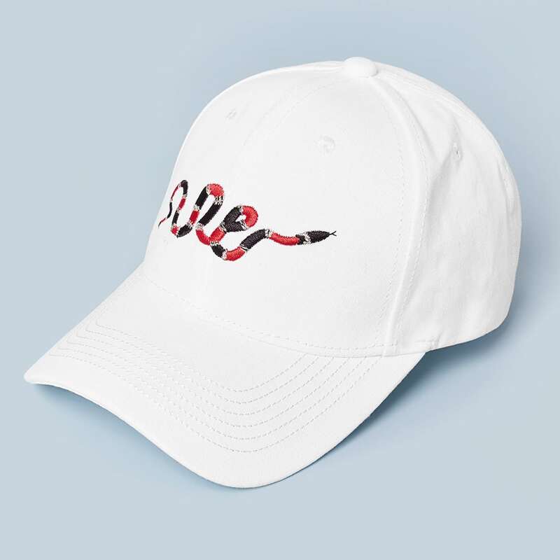 

Snake Embroidery Baseball Cap, White