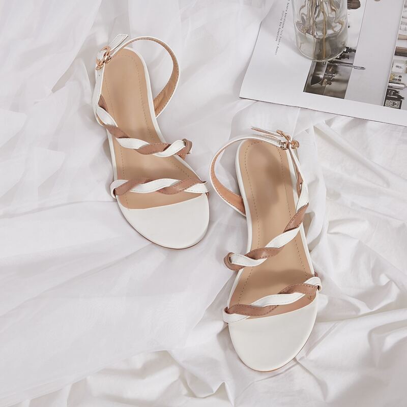 

Two Tone Open Toe Flat Sandals, Multicolor