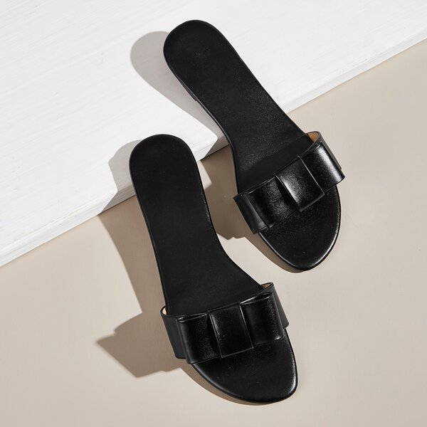 

Bow Decor Open Toe Sliders, Black