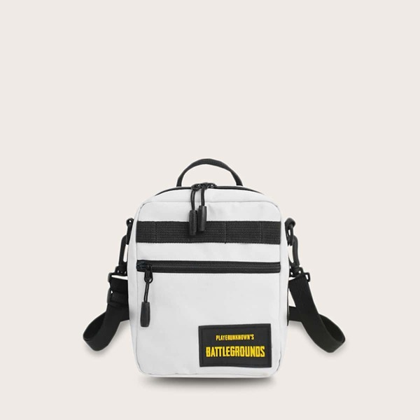 

Men Letter Patch Decor Crossbody Bag, Black and white