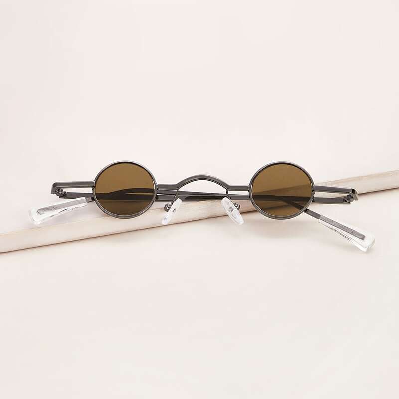 

Round Metal Frame Sunglasses With Case, Brown