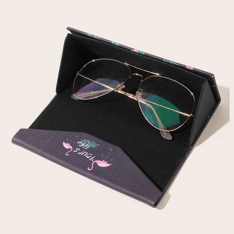 

Flamingo Pattern Glasses Bag, Black