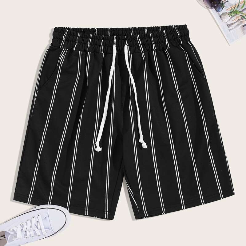 

Guys Vertical Stripe Drawstring Shorts, Black