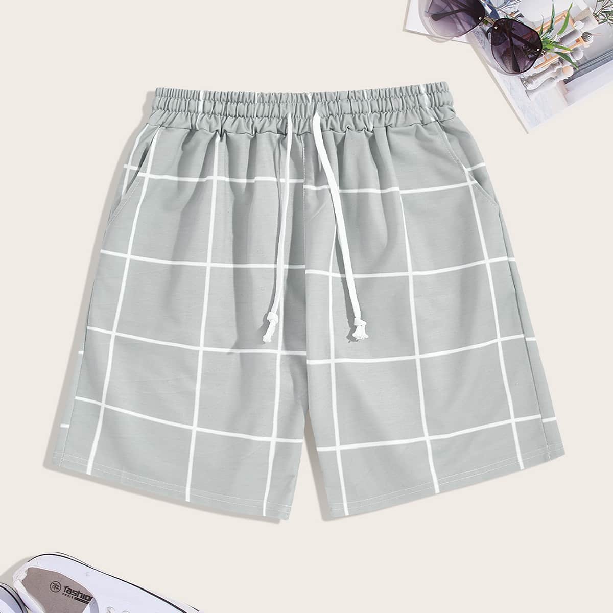 

Guys Plaid Drawstring Shorts, Grey