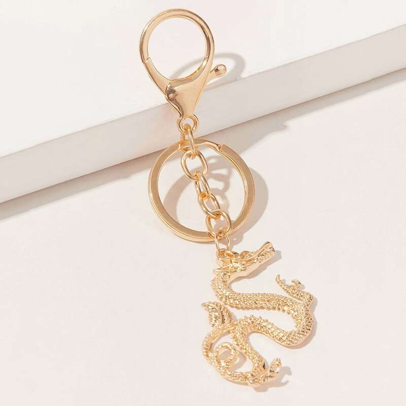 

Metallic Dragon Charm Keychain, Gold