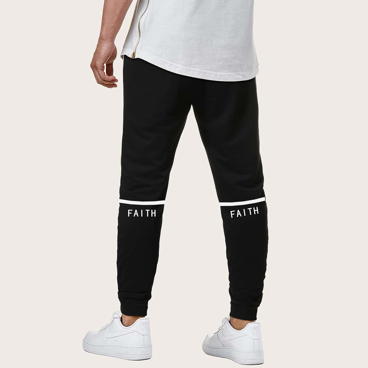 

Guys Letter Graphic Drawstring Sweatpants, Black