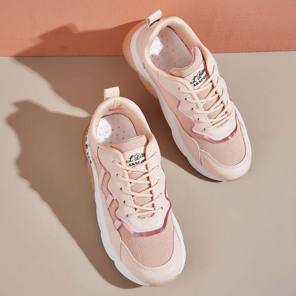 

Letter Graphic Holographic Detail Chunky Sneakers, Pink