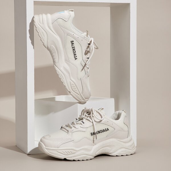 

Letter Graphic Lace-up Front Chunky Sneakers, White
