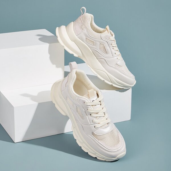 

Lace-up Front Chunky Sneakers, Beige