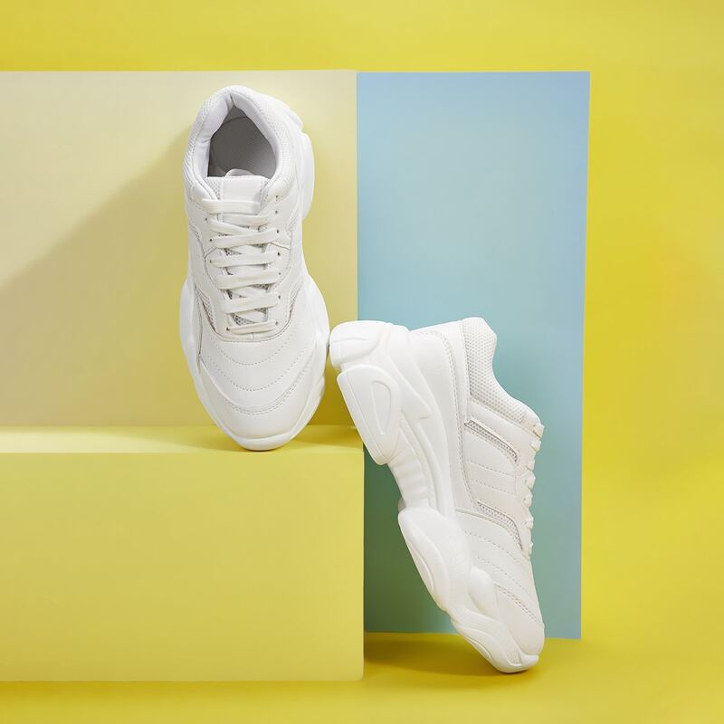 

Lace-up Front Chunky Sneakers, White