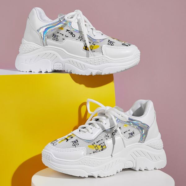 

Letter Graphic Lace-up Front Chunky Sneakers, White