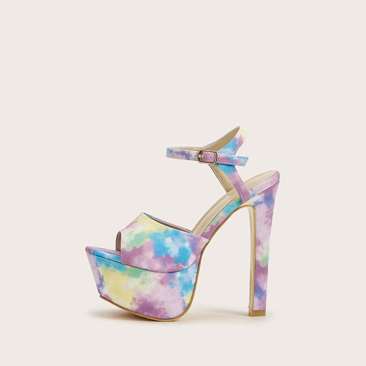

Tie Dye Open Toe Ankle Strap Stiletto Heels, Multicolor