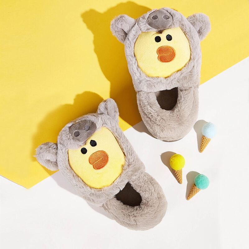 

Cartoon Design Faux Fur Fluffy Slippers, Khaki