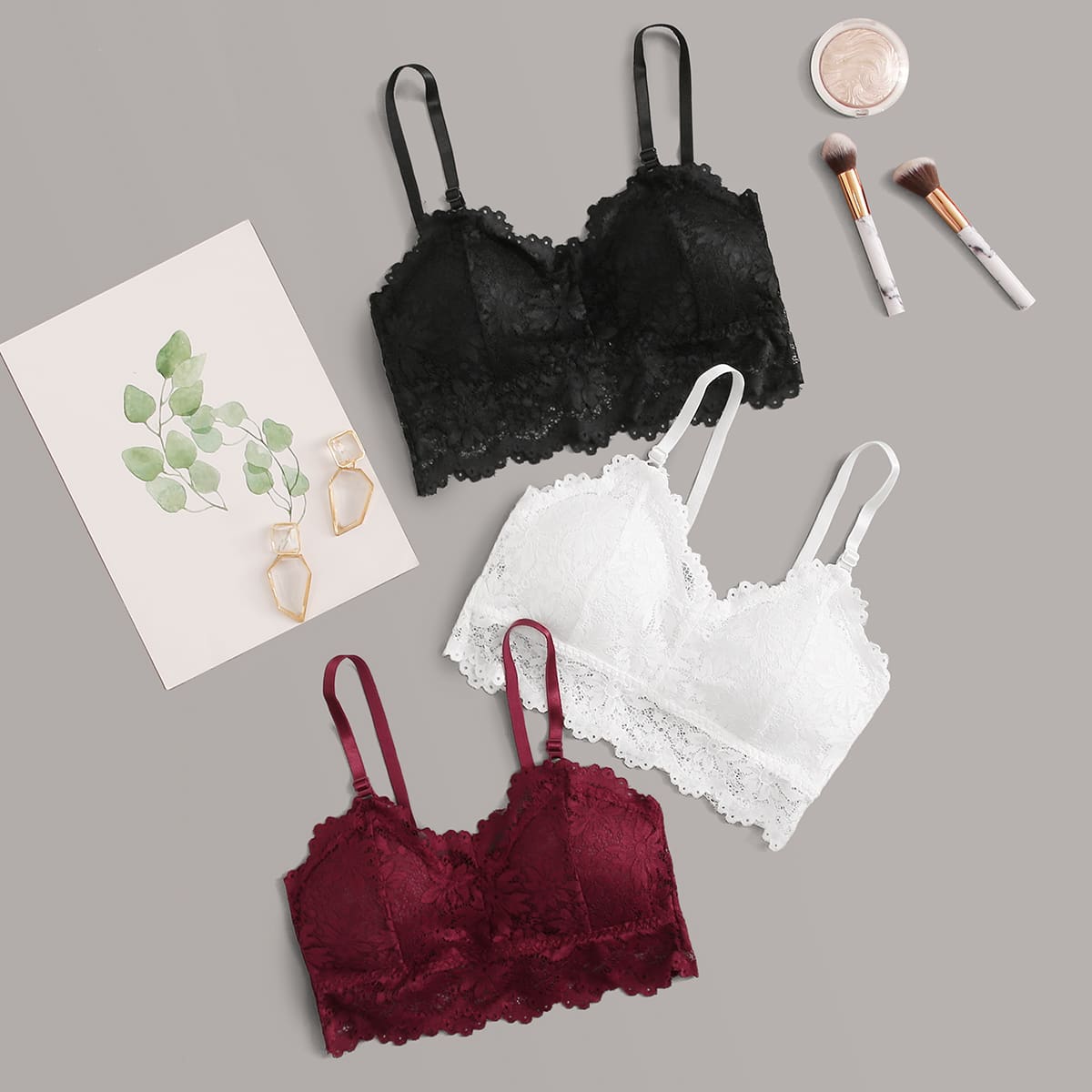 

3pack Floral Lace Bra Set, Multicolor