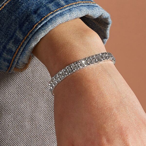 

1pc Rhinestone Decor Bracelet, Silver