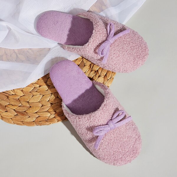 

Bow Decor Teddy Faux Fur Slippers, Purple