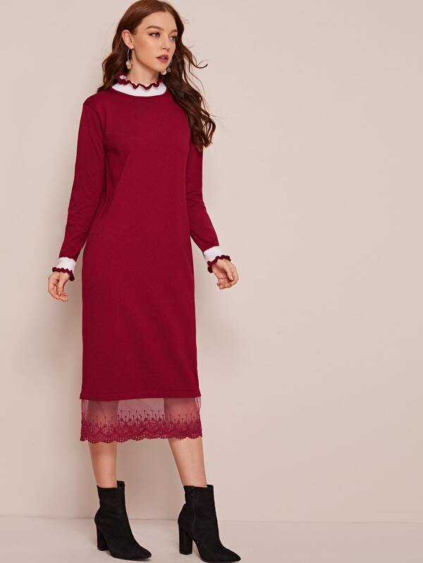 frill hem sweater dress