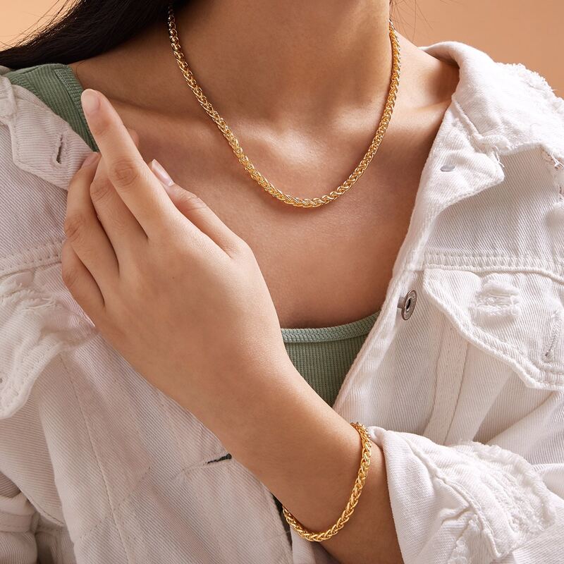 

2pcs Simple Chain Necklace & Bracelet, Gold