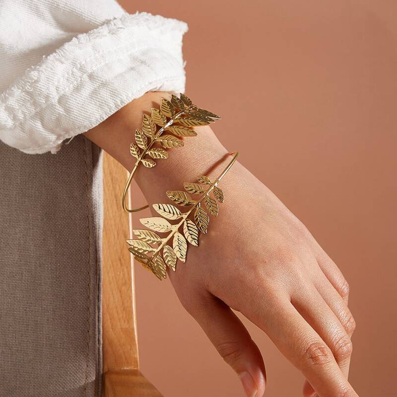 

1pc Leaf Design Bracelet, Gold