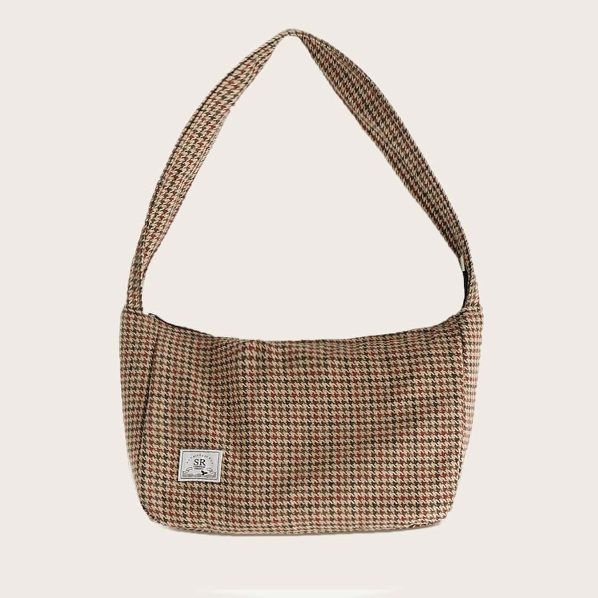

Minimalist Houndstooth Shoulder Bag, Multicolor