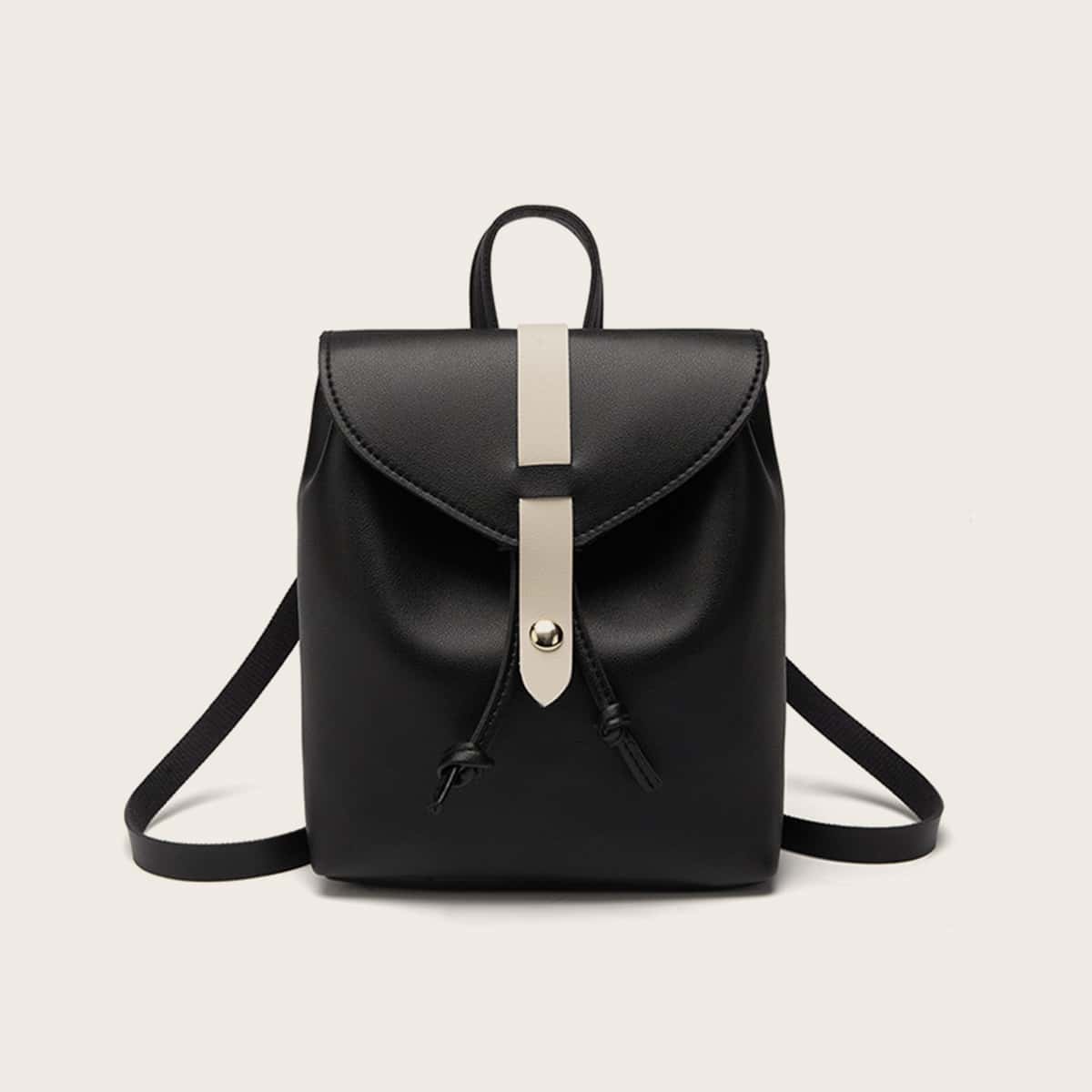 

Minimalist Flap Backpack With Drawstring, Black