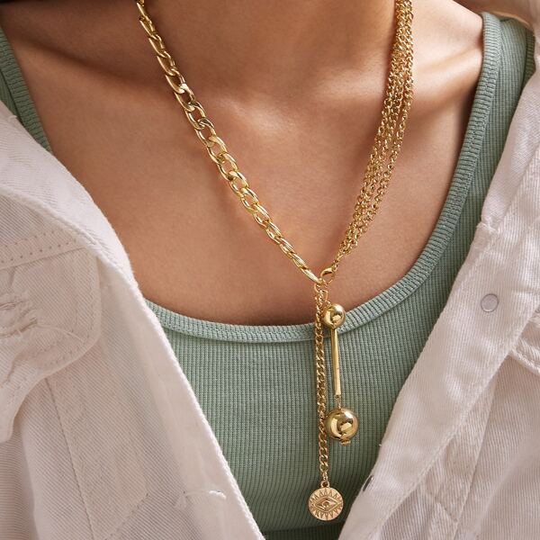 

1pc Ball & Eye Chain Necklace, Gold