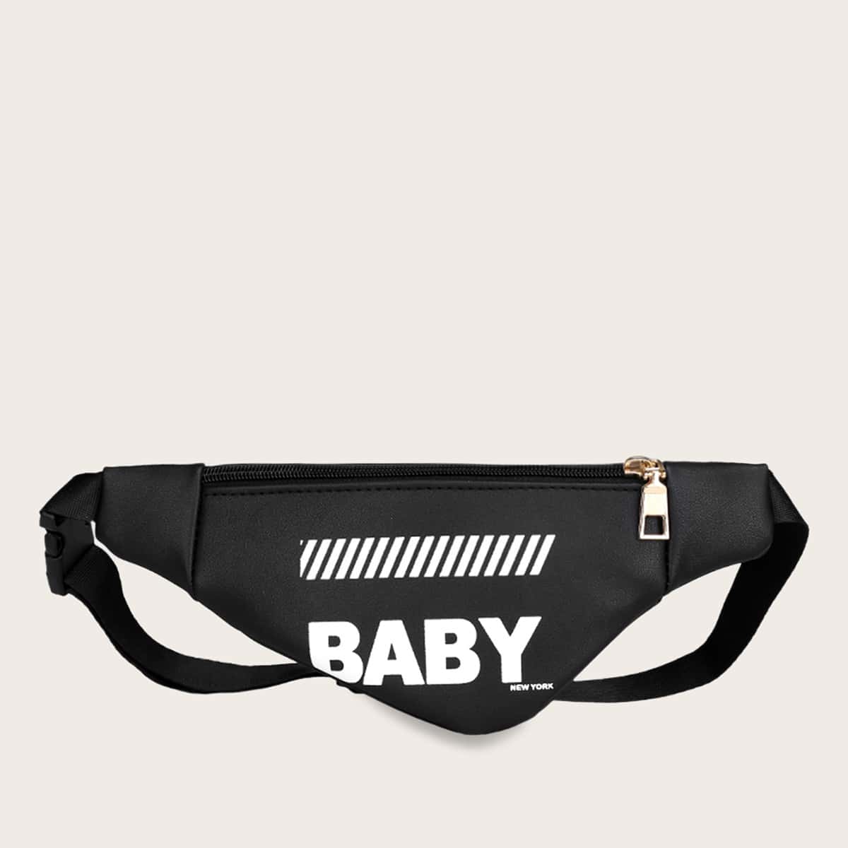 

Letter Graphic Zip Front Fanny Pack, Black