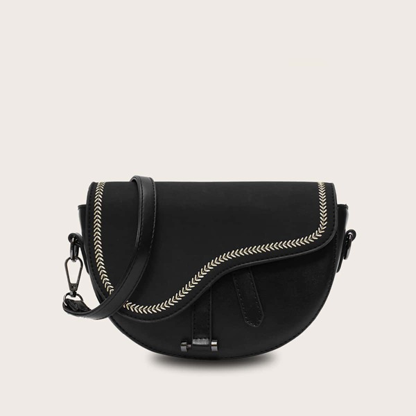 

Stitch Trim Flap Crossbody Bag, Black