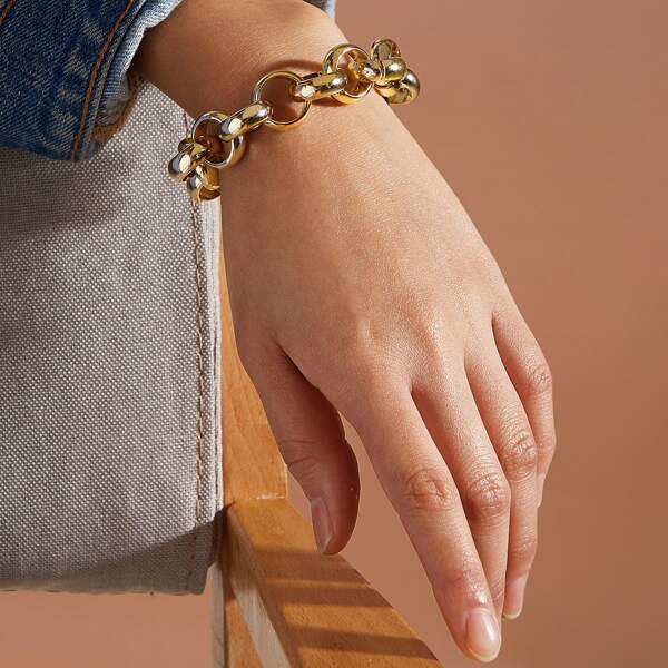 

Цепной браслет 1шт, Золотистый