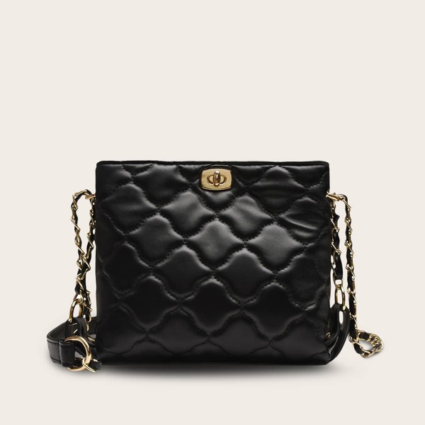 

Twist Lock Quilted Crossbody Bag, Black