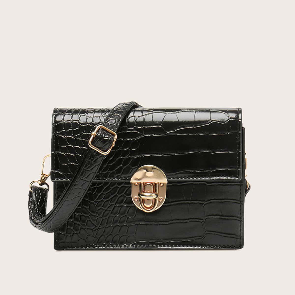 

Croc Embossed Flap Crossbody Bag, Black