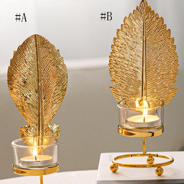 

1pc Metal Leaf Decor Candle Holder