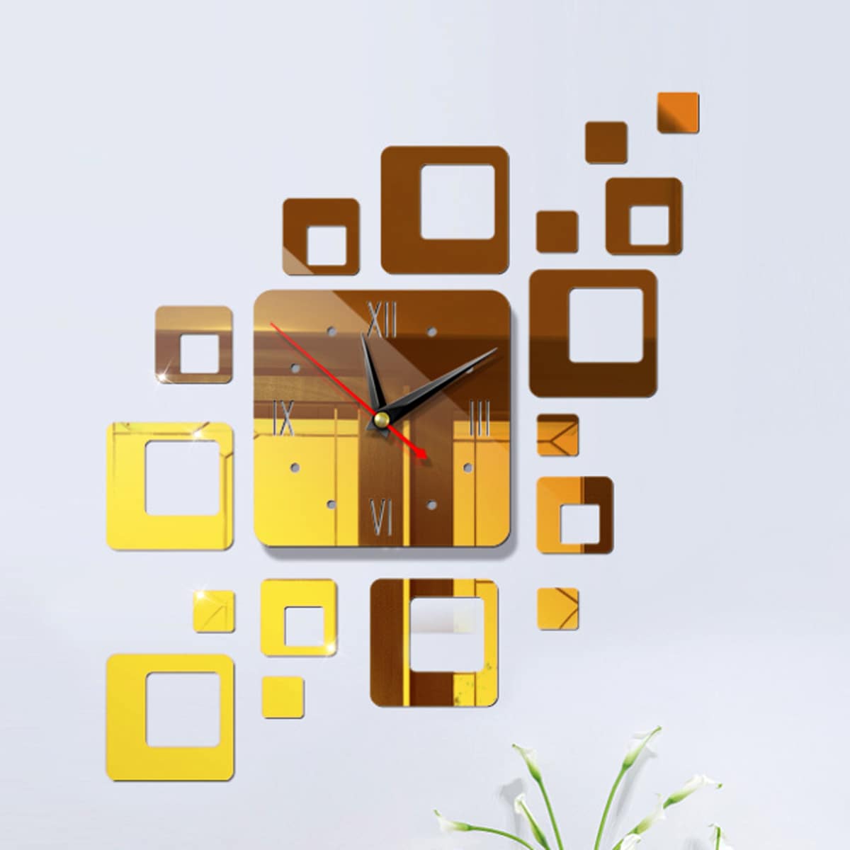 

1pc Square Mirror Surface Wall Clock, Multicolor