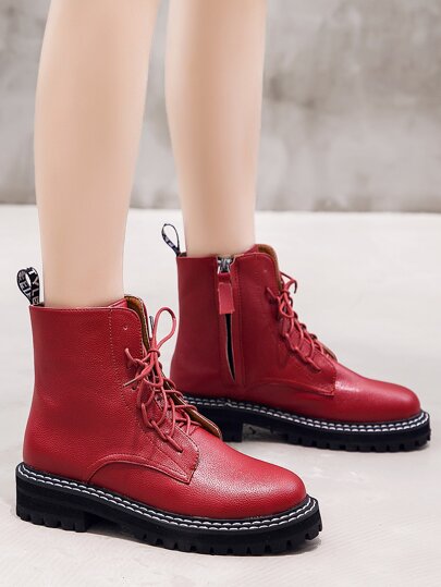 Lace-up Front Side Zip Combat Boots