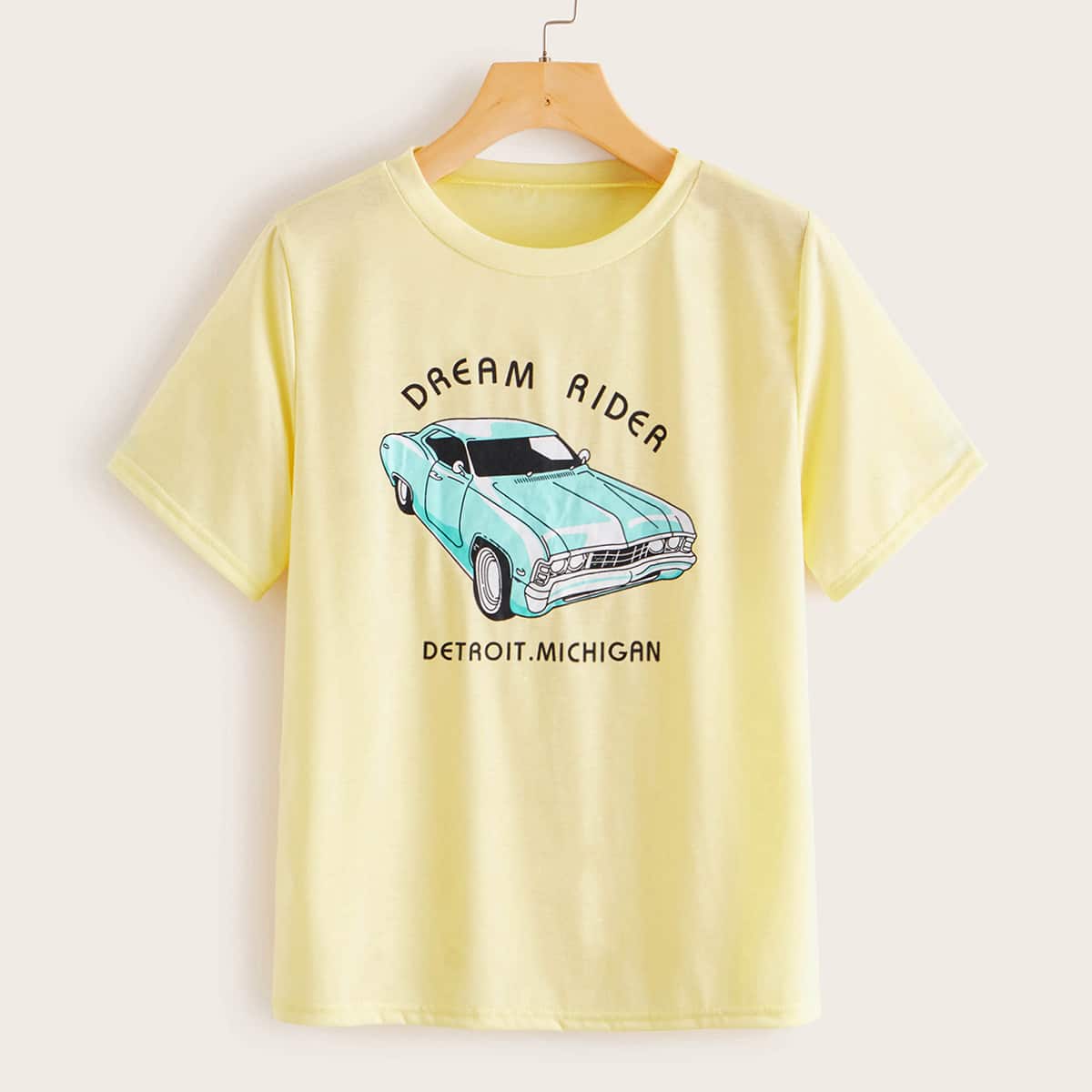 

Car And Letter Graphic Tee, Yellow pastel