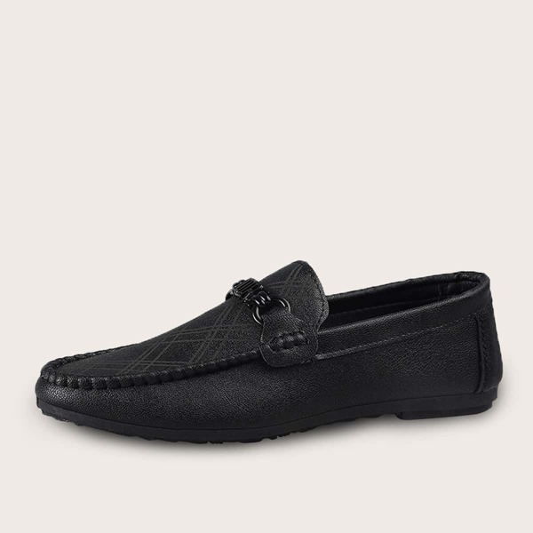 

Men Metal Letter Decor Flat Loafers, Black