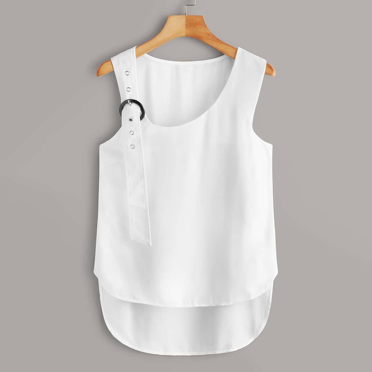 

Popper Dip Hem Tank Top, White